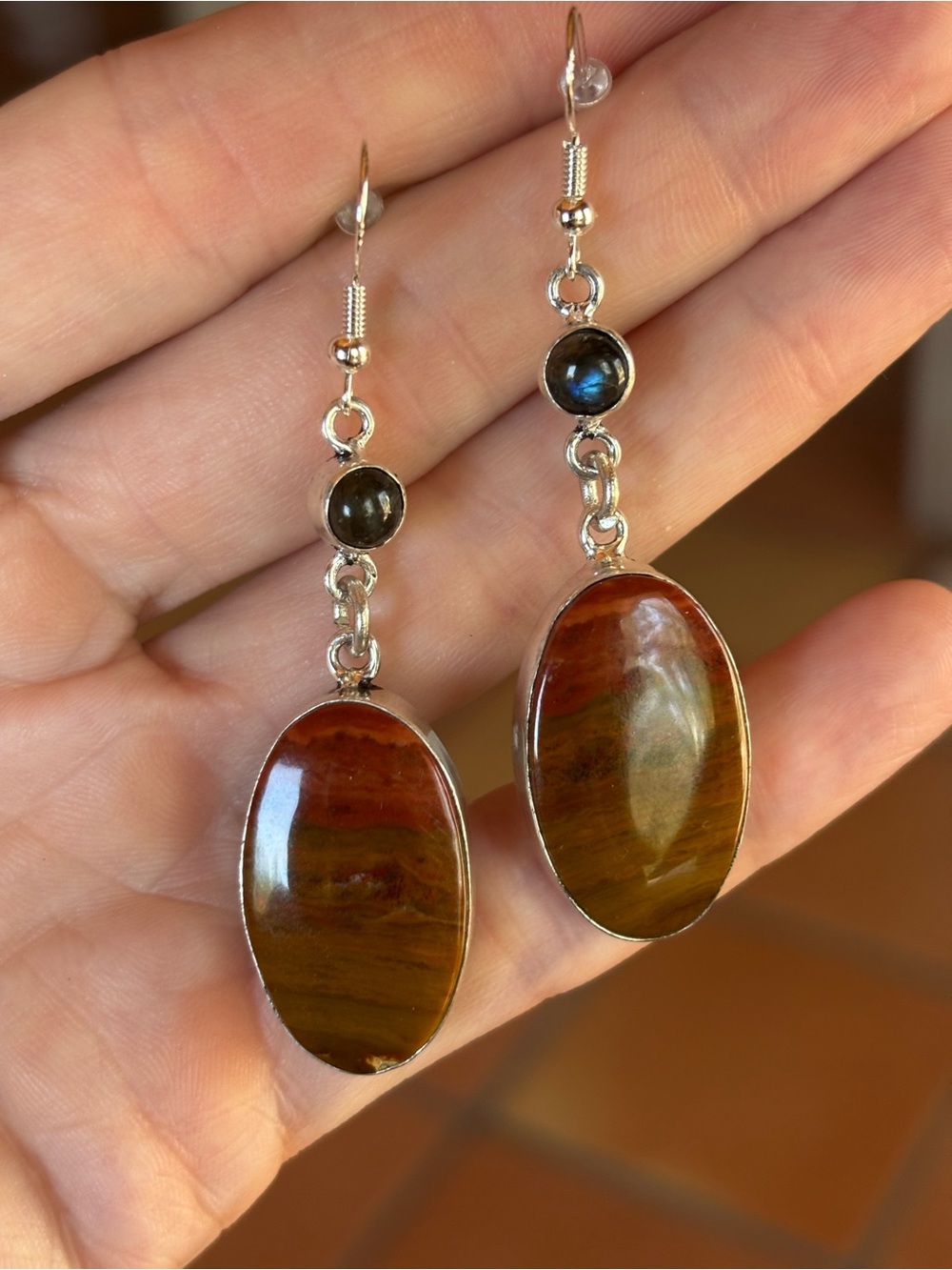 Rhyolite Jasper & Labradorite Sterling Silver Dangle Earrings – Natural Stone